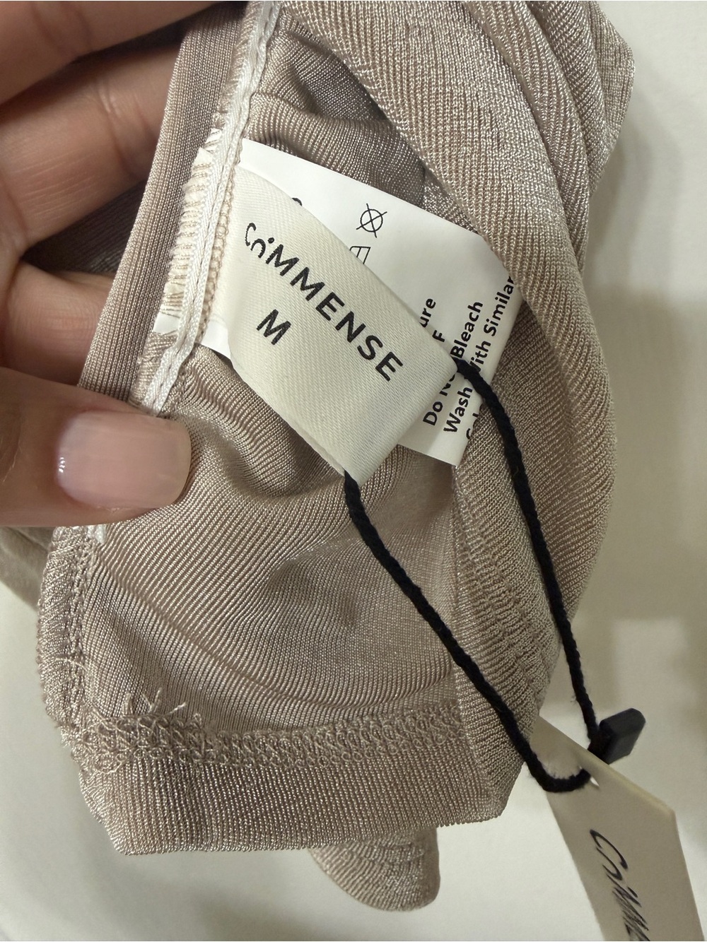 Commense Asymmetric Ruched Short-Sleeve Top in Beige - Picture 6 of 6